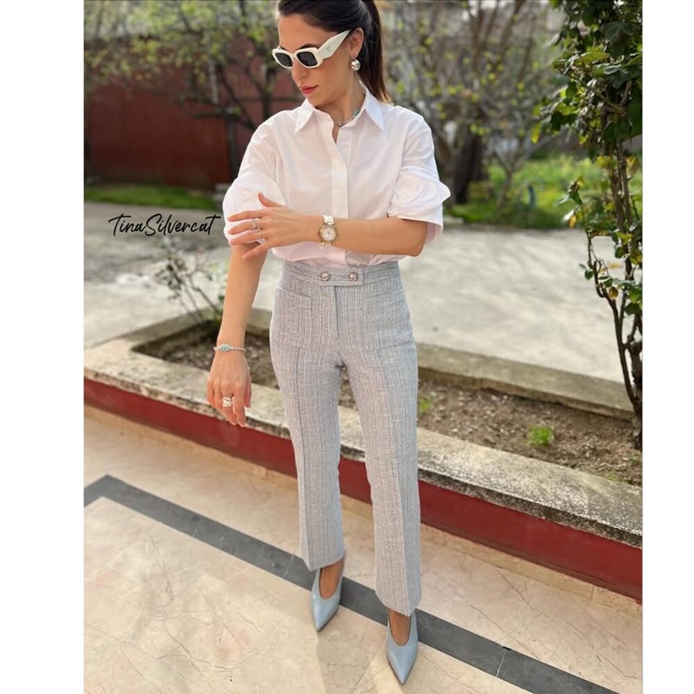 BLOGGER'S FAVE! Zara Textured Flared Pants Blue NWT